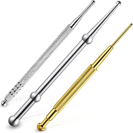 3-Piece Stainless Steel Facial Reflexology Massage Tool Set – Manual Acupuncture Pen & Double-Headed Spring-Loaded Probe for Ear & Body Pressure Points, Retractable Design