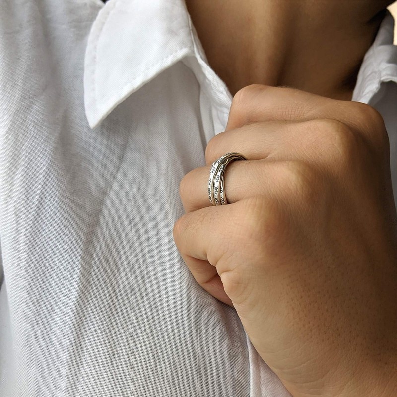 Silverly Womens 925 Sterling Silver Russian Style Wedding Interlocking Ring