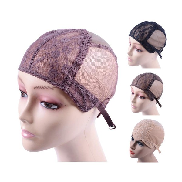 Double Lace Wig Cap with Adjustable Strap Hair Net Wig Cap for Making Wigs (Brown S 52 cm)