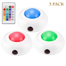 BIGMONAT Dimmable Puck Lights with Remote, AA Battery Powered Closet Lights with 16 Colors Changing,Wireless Under Cabinet Lighting Tap Lights Stick on Shelf Counter Kitchen Bedroom Bedboard Bunkboard