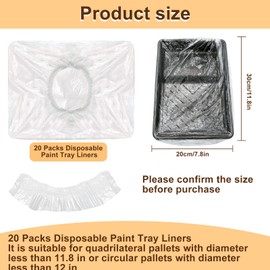 20 Pcs Paints Pan Liner Transparent, Disposable Paint Tray Liners, Elastic Painting Trays Liner Roller for Ceilings, Transparent Pads, Package