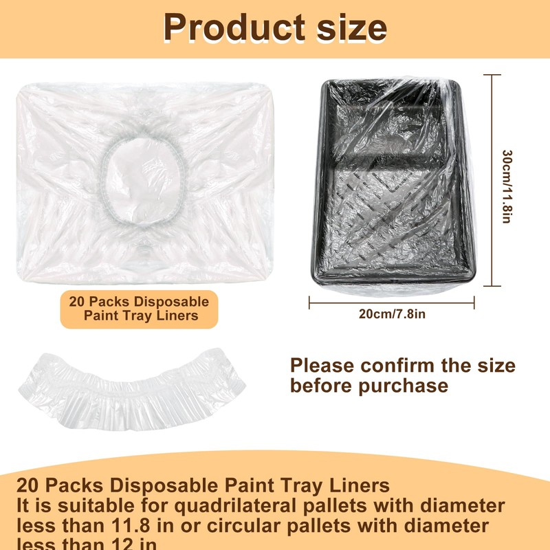 20 Pcs Paints Pan Liner Transparent, Disposable Paint Tray Liners,