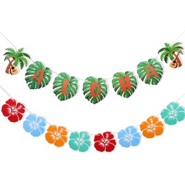 TaoBary Cartoon Hawaiian Aloha Party Decorations Aloha Tropical Luau Banner Vibrant Cartoon Luau Banner Cute Sign for Girls Boys Party Palm Leaf Decorations Beach Pool Happy Birthday Supplies