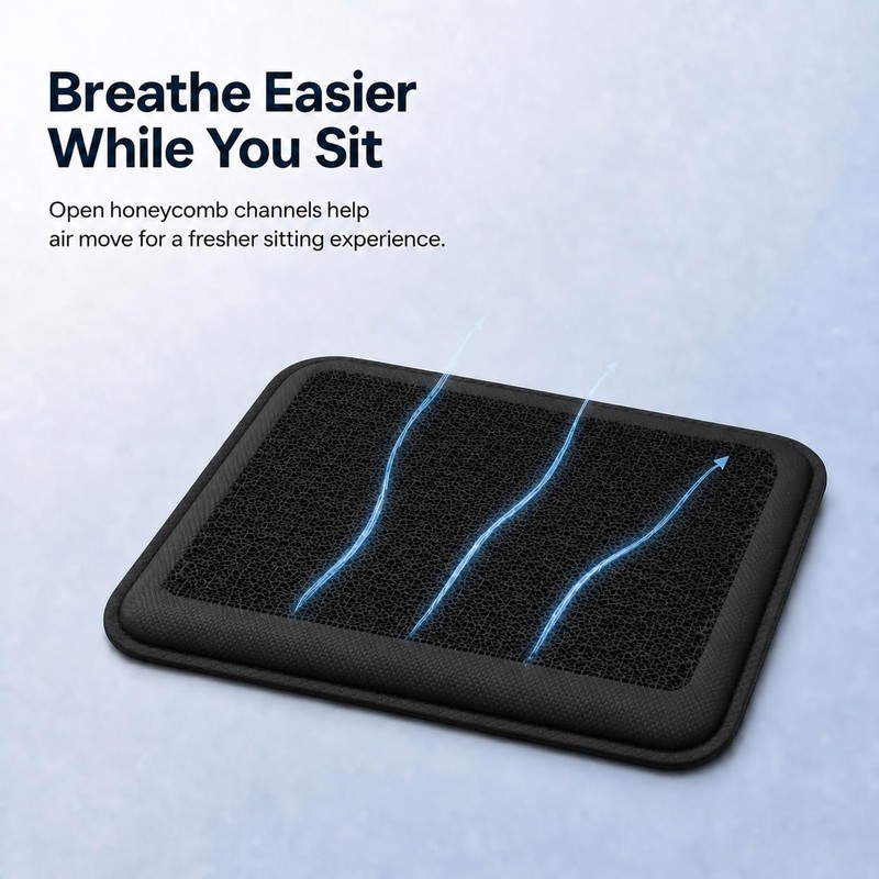 Gel Seat Cushion, Breathable Honeycomb Pad, Black, 16.5 x 13