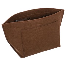 uxcell Purse Organizer Insert, Portable Felt Organizer Bags with Metal Zipper Multiple Compartments Purse Liner for Domed Satchel, Tote Bag, Handbag Shaper (8.3" x 5.1" x 6.3", Brown)
