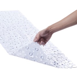 Webos Bath Shower Mat Non Slip: Extra Large Pebble bathtub mat for Kids, Elderly, Anti Slip Shower Matt with Drain Holes Suction Cups Tub Mat - 16 X 40 Inch White