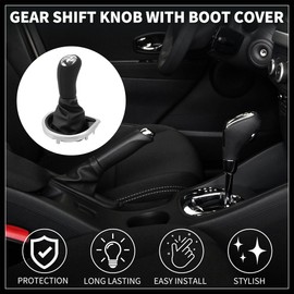 Hihaha 5 Speed Manual Gear Shifter Knob with Cover for Renault Clio | Gearbox Stick Shifter Lever Knob Black Chrome Silver Tone Plastic Faux Leather 1 Pcs Durable Material