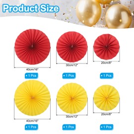 PATIKIL 8"/12"/16" Paper Fans Hanging Decoration, 6 in 1 Set Round Honeycomb Fans with Pearl for Birthday Wedding Graduation Events Party, Red/Yellow
