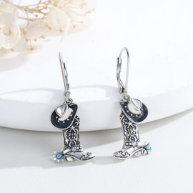 Cowboy Earrings Sterling Silver Cowgirl Boot Hat Dangle Western Earrings Turquoise Earrings Jewellery Gifts for Women