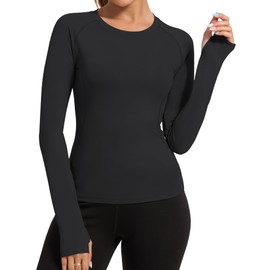 Loovoo Black Workout Tops for Women Workout Shirts Long Sleeve Athletic Sports Running Yoga Gym Tops Tee