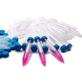 ISOLAB Plastic Centrifuge Tubes 15ml Tapered Bottom Blue Screw Caps Graduated Pack of 50