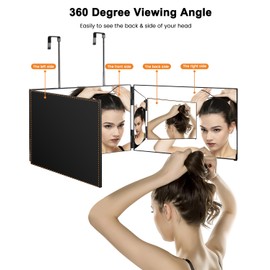 Vanexiss 3 Way Mirror for Hair Cutting, Adjustable & Foldable Portable 360 Mirror with Height Retractable Hook, for Braiding & Shaving, Hair Coloring