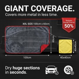 Towelogy® XXL Car Drying Towel Twisted Loop - 100x60cm Extra Large Microfibre Drying Towel - Super Absorbent Car Detailing Cloth with SmartThick Technology (XXL)
