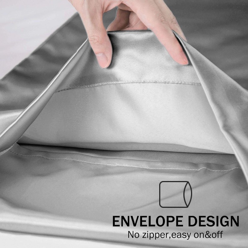 2 Pack Grey Satin Pillowcases for Hair and Skin, Softer