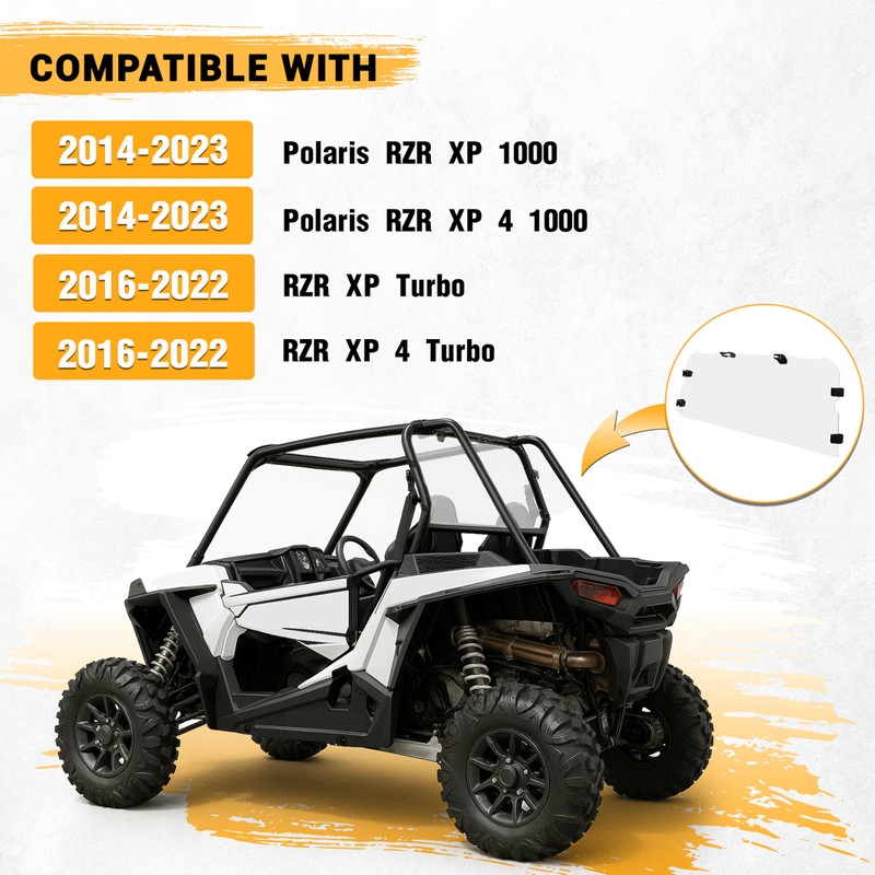 ECOTRIC Rear Windshield Compatible with 2014-2023 Polaris RZR XP 1000/
