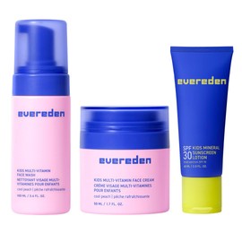 Evereden Kids Daily 1-2-3 Routine Bundle: Clean & Vegan Skincare for Kids – Hydrating & Gentle Tween Skincare Set with Multi-Vitamin Face Wash, Face Cream, & SPF 30 Mineral Sunscreen
