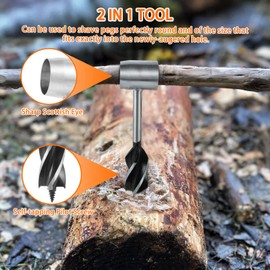 MiiMoo Hand Auger Wrench Survival Tools for Bushcraft - Scotch Eye Wood Drill Bit for Camping Outdoor Wood Peg and Hole Maker, Portable Camping Tripod Board with Adjustable Chain