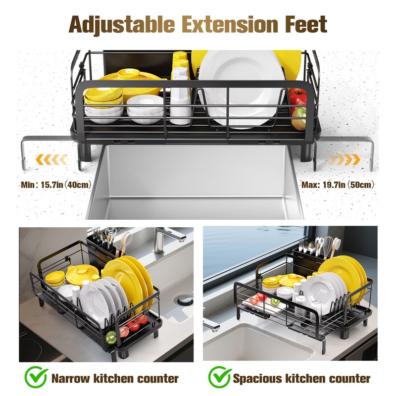 VMAEB Dish Drying Rack for Kitchen Counter - Extendable Dishes
