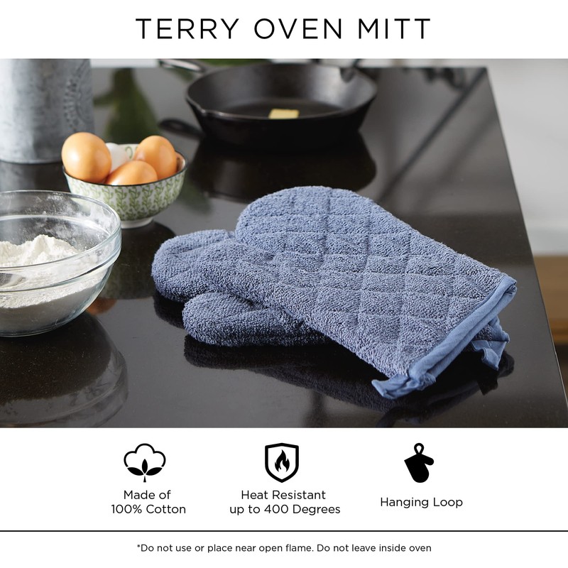 DII Basic Terry Collection 100% Cotton Quilted, Oven Mitt, Storm