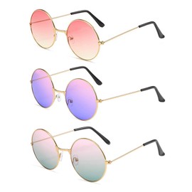 KGDUYC 3 Pairs Hippie Sunglasses – Round Sunglasses Retro 60's Style Circle Coloured Glasses Festival Hippie Vintage Sunglasses Retro Round Glasses for Men and Women