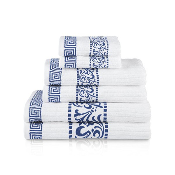 SUPERIOR Decorative Athens 6-Piece Cotton Bath Towel Set, Navy Blue