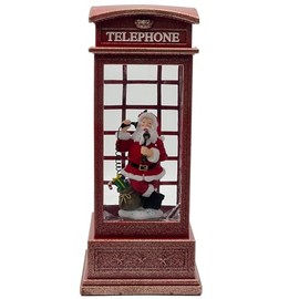 Christmas Snow Globe Lantern - Large Water Lanterns with Lights and Glitter - Telephone Booth Decoration - USB or Battery Powered Musical Box for Adults Girls (Santa)
