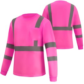 WPLM Hi Vis Long Sleeve Safety Shirts Reflective Daily Lightweight Work for Men Fast Dry Moisture Wicking L Pink 1pcs New
