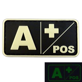 Glow in the Dark A POS Blood Type Morale Tactical PVC Rubber 3D Velcro Patch
