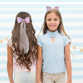 Tyqour 2PCS Rainbow Hair Bows for Girls Teen, Large Kawaii Ribbon Hair Accessories, Big Butterfly Hair Clips with Chain in Purple Shades Perfect for Teens and Kids Back to School Outfits