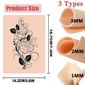 Yuelong 15pcs Tattoo Skin Practice Kit 1/2/3MM Thickness Fake Skin for Tattooing 7.4x5.6 Inch Professional Silicone Practice Tattoo Skins for Eyebrow Eyeliner Tattoo Artists Beginners& Training