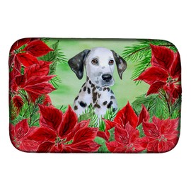 Caroline's Treasures CK1356DDM Dalmatian Puppy Poinsettas Dish Drying Mat Absorbent Dish Drying Mat Pad for Kitchen Counter Dish Drainer Mat for Countertop, 14 x 21", Multicolor