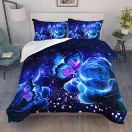 XYNHML Galaxy Butterfly Comforter Set Twin Size for Girls Kids Adults Butterfly Rose Bedding Set Aesthetics Butterflies Quilt Bed Set with 1 Comforter and 2 Pillowcases