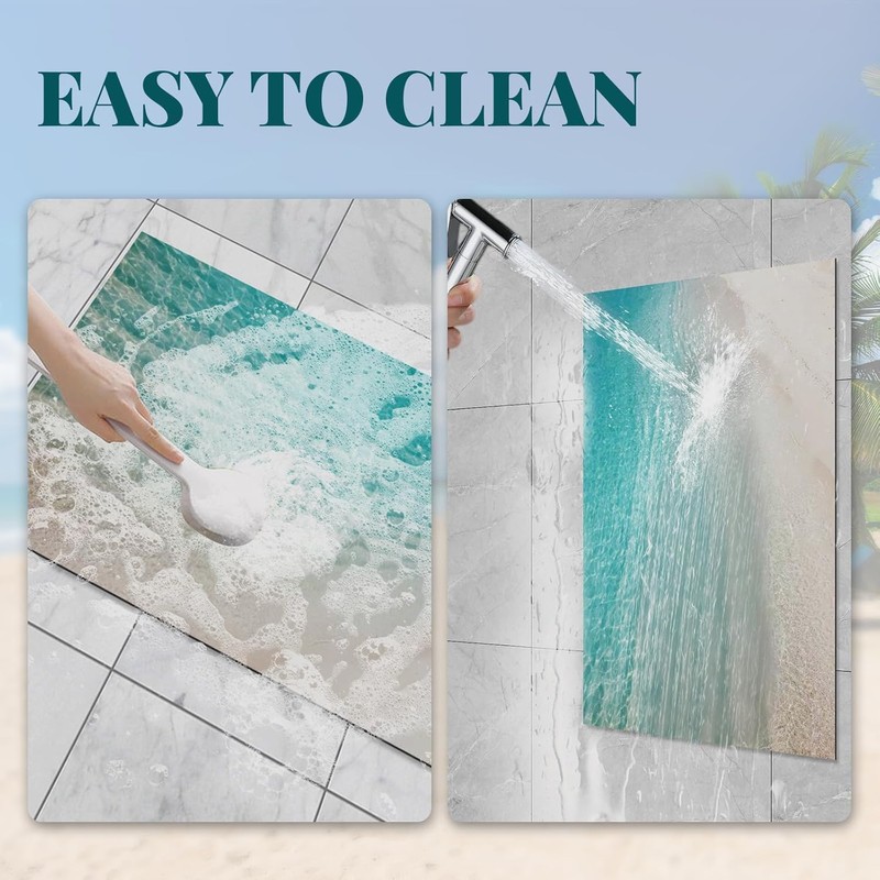 LYGLIGH Ultra Thin Bath Mat, Teal Bath Mat, 1/10 in