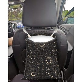 APVDSH Car Trash Can, Seat Back Hanging Car Trash Bag, Cute Canvas Car Garbage Bag, Essential Car Trash Bin Car Organizers Sun and Moon