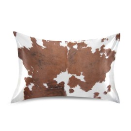 Dalzium Farm Animal Cow Brown Cowhide Print Satin Pillowcase for Hair and Skin, Cow Skin Pattern Silk Pillow Case with Envelope Closure, King Size 20x40 inches, 1 PC