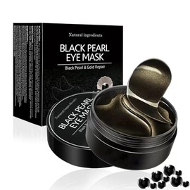Máscara de ojos, parches debajo de los ojos con perla negra, 60 unidades de tratamiento de colágeno para reducir las ojeras, aclarar las arrugas, antienvejecimiento, líneas finas, bolsas de ojos hinchazón, mujeres y hombres