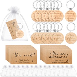 Otuuz 16 Sets Employee Appreciation Gifts for Colleagues Thank You Gifts Inspirational Wooden Keychain Inspirational Keyring with Thank You Cards Organza Bag for Coworker Staff Teacher Graduation
