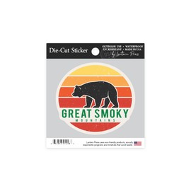 Die Cut Sticker Great Smoky Mountains, Sun and Black Bear, Contour Vinyl Sticker 1 to 3 inches (Waterproof Decal for Cars, Water Bottles, Laptops, Coolers), Small