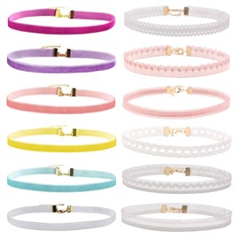 Manfnee Women's 12PCS Lace Velvet Choker Necklace Set Gothic Tattoo Elegant Choker Collar