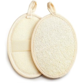 Natural Loofah Sponge, Eco-Friendly & Biodegradable Bath Loofa Pads,Exfoliating Loofah Sponge,Body Exfoliator Scrubbing Pads(Beige/2 PCS)