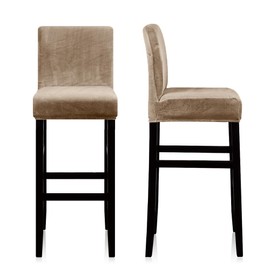 Lellen Bar Stool Covers Set of 2 - Velvet Chair Cover,Stretch Bar Stool Seat Covers,Removable Bar Chair Covers with Backs,Counter Height Bar Stool Chair Covers for Kitchen Dining Room Cafe(Taupe)