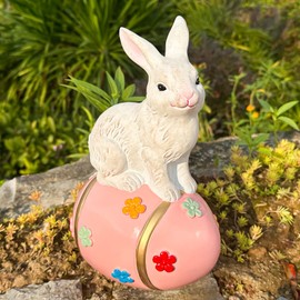 Yanflerent Easter Rabbit Tabletop Décor with Colorful Egg, Hand-Painted Bunny Figurine Statue for Spring Eater Party Indoor & Outdoor Decoration, Suitable for Home, Office, Garden Decor