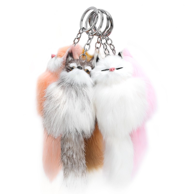 5pcs Handicraft Fluffy Animal Keychain Portable Cute Key Ring Car