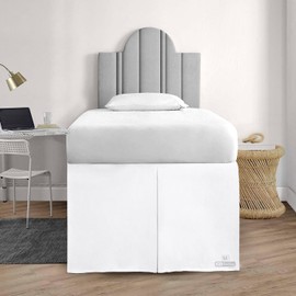 SGI Bedding Dorm Bed Skirt Twin XL 32 Inch Drop Length - White, Pleated Pattern College Dorm Room Bed Skirts - Split Corner, Easy Care, Wrinkle Free Microfiber Bed Skirt