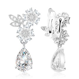 Roslynd Clip on Earrings for Women/Brides, Gifts for Mothers Day, Teardrop Cubic Zirconia Clip Earrings & 14k White-Gold-Plated Cz Earrings for women