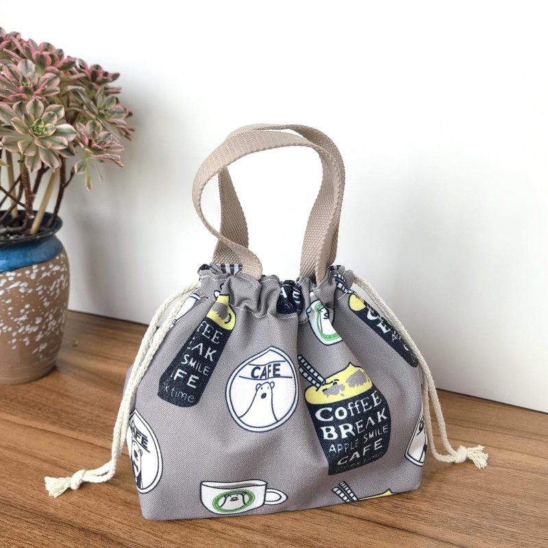 Outer canvas, inner smooth polyester material, lunch bag, drawstring lunch