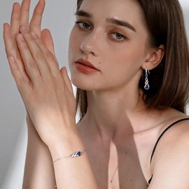 LOCIBLO September Birthstone Dangle Earrings for Women 925 Sterling Silver White Gold Infinity Pendant Blue Synthetic Sapphire Jewellery for Her