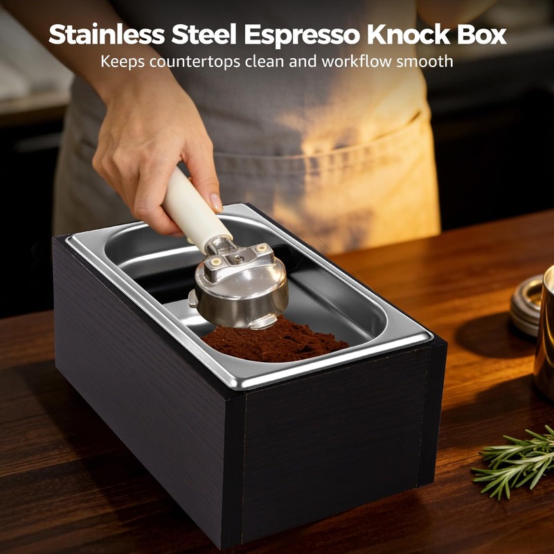 Stainless Steel Espresso Knock Box, Large Capacity Coffee Grounds Container