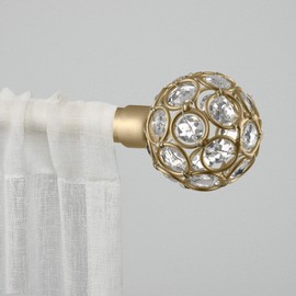 Exclusive Home Rings 1" Curtain Rod and Coordinating Finial Set, Gold, Adjustable 36"-72"