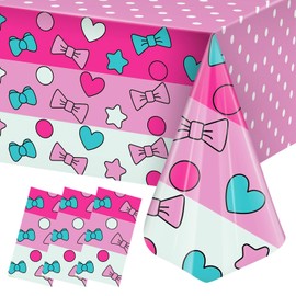 Oudain 3 Pcs Pink Cartoon Cat Tablecloth Kawaii Birthday Party Supplies Decoration 54 x 108 Inches Themed Plastic Table Cover for Girl Birthday